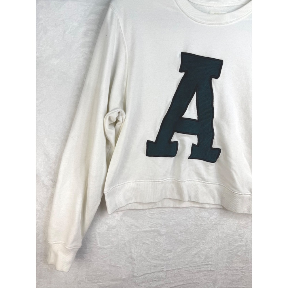 Maeve by Anthropologie White Varsity Letter A Patch Sweatshirt Medium Green - Picture 8 of 8